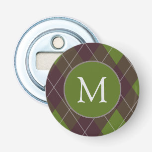 Classic Dark Green Argyle Pattern Monogram Bottle Opener