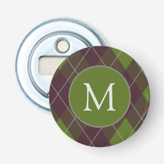 Classic Dark Green Argyle Pattern Monogram Bottle Opener