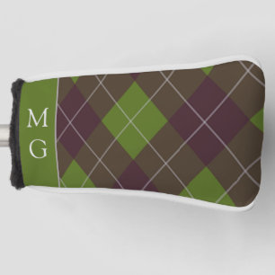Classic Dark Green Argyle Pattern Monogram Golf Head Cover