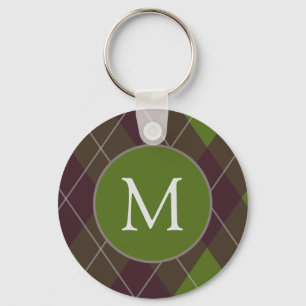 Classic Dark Green Argyle Pattern Monogram Key Ring
