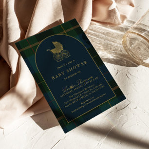 Classic Dark Green & Blue Plaid Baby Shower Invitation