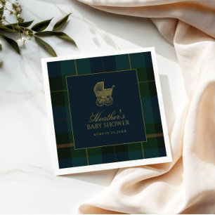 Classic Dark Green & Blue Plaid Baby Shower Napkin