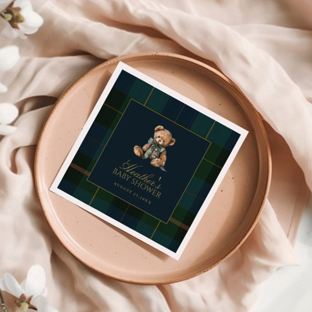 Classic Dark Green & Blue Plaid Baby Shower Napkin (Creator Uploaded)