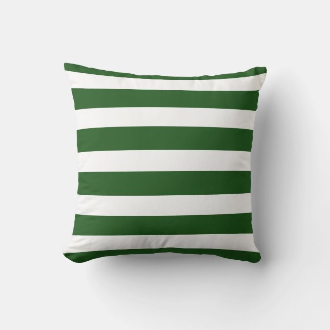 Classic dark green evergreen white strips cushion (Front)