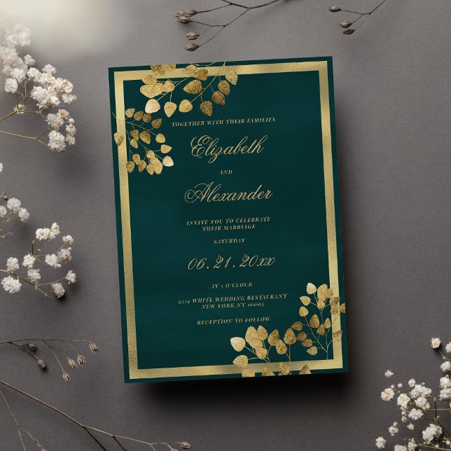 Classic dark green gold eucalyptus elegant wedding invitation (Classic dark green gold eucalyptus elegant wedding)