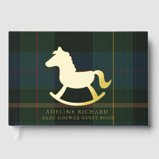 Classic Dark Green Plaid Equestrian Baby Shower Guest Book
