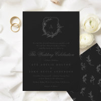 classic dark grey black monogram wedding crest