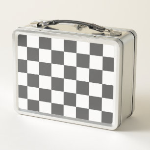 Classic dark grey checkerboard metal lunch box
