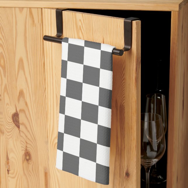 Classic dark grey checkerboard tea towel (Thirds Fold)
