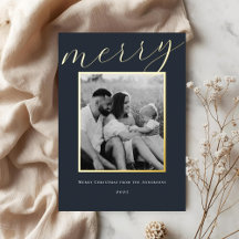 Classic Dark Navy and Gold Frame Family Photo
