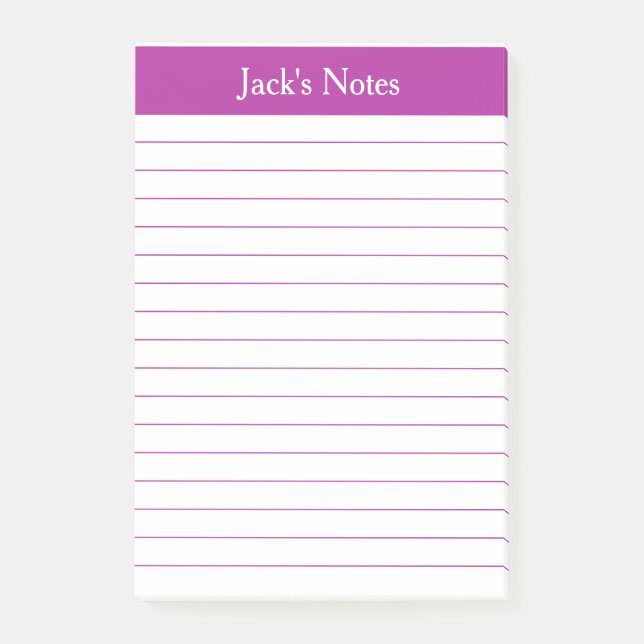 Classic Dark Pink Lined Personalised Post-it Notes (Front)