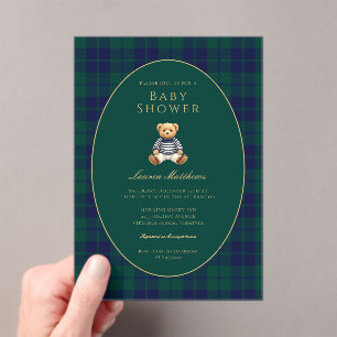 Classic Dark Plaid Baby Shower Acrylic Invitation