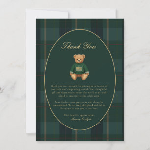 Classic Dark Plaid Lauren Inspired Baby Shower Thank You Card
