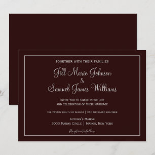 Classic Dark Plum and Grey Wedding Invitation