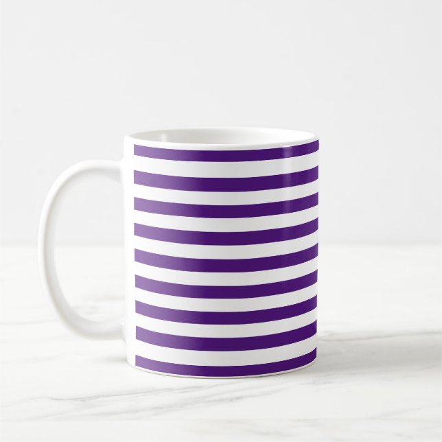 Classic Dark Purple and White Horizontal Stripes Coffee Mug (Left)