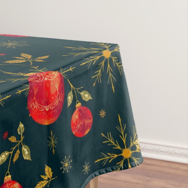 Classic Dark Red & Gold Christmas Tablecloth (In Situ)
