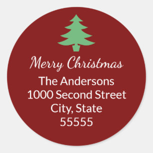 Classic Dark Red & Green Christmas Return Address Round Sticker