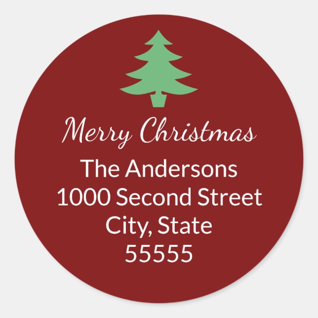 Classic Dark Red & Green Christmas Return Address Round Sticker (Front)