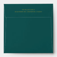 Classic Dark Teal Gold Two-Line Return Address