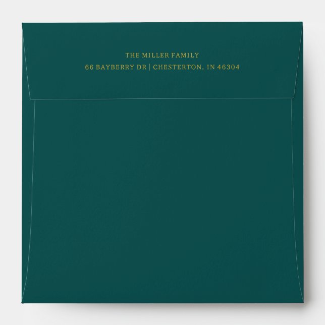 Classic Dark Teal Gold Two-Line Return Address Envelope (Back (Top Flap))