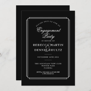 Classic Deco   Black and White Engagement Party Invitation