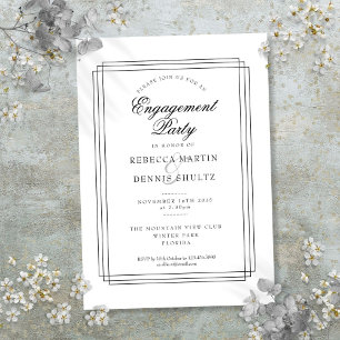 Classic Deco Black and White Engagement Party Invitation