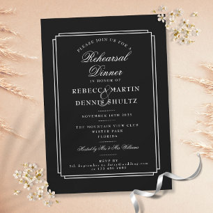 Classic Deco Black and White Rehearsal Dinner Invitation