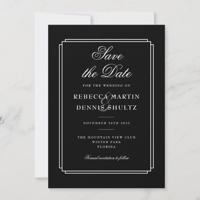 Classic Deco | Black and White Save the Date (Front)