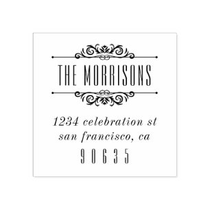 Classic Deco Flourish Typography Return Address Rubber Stamp