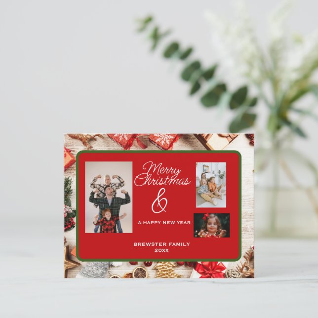 Classic Deco Personalised Christmas Family Photo Holiday Postcard (Standing Front)