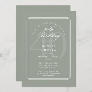Classic Deco   Sage and White 40th Birthday Invitation