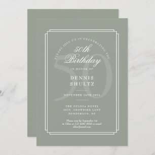 Classic Deco   Sage and White 50th Birthday Invitation