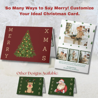 Classic Decorated Christmas Tree 4 Photo Holiday Card