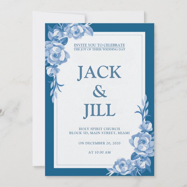 Classic Deep Blue Wedding Invitation (Front)