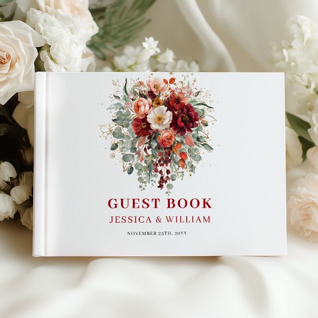 Classic Deep Red Autumn Wedding Guest Book Design (Classic Deep Red Autumn Wedding Guest Book Design

)
