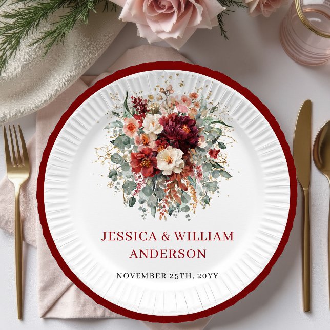 Classic Deep Red Autumn Wedding Paper Plates Desig (Classic Deep Red Autumn Wedding Paper Plates Design

)