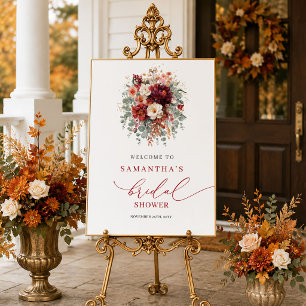 Classic deep red floral autumn bridal shower welco poster