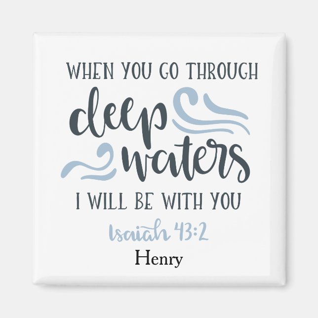 Classic Deep Waters Christian Bible Verse Magnet (Front)