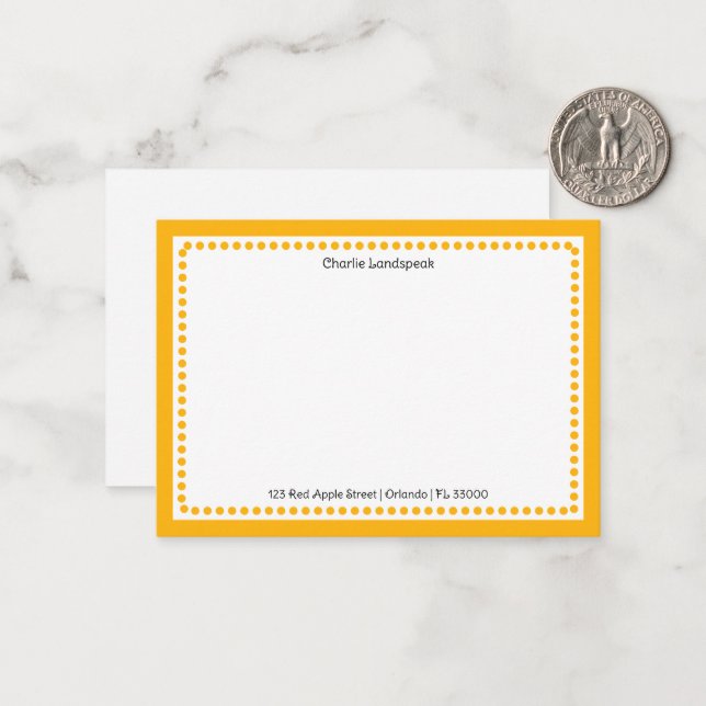 Classic Deep Yellow Border & Dots Monogrammed  Card (Front/Back In Situ)