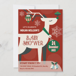 Classic deer christmas decor baby shower invitation