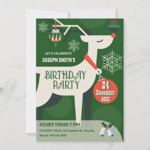 Classic deer christmas decor birthday Invitation