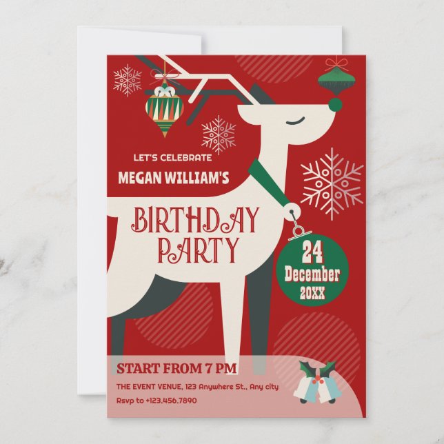 Classic deer christmas decor birthday invitation (Front)
