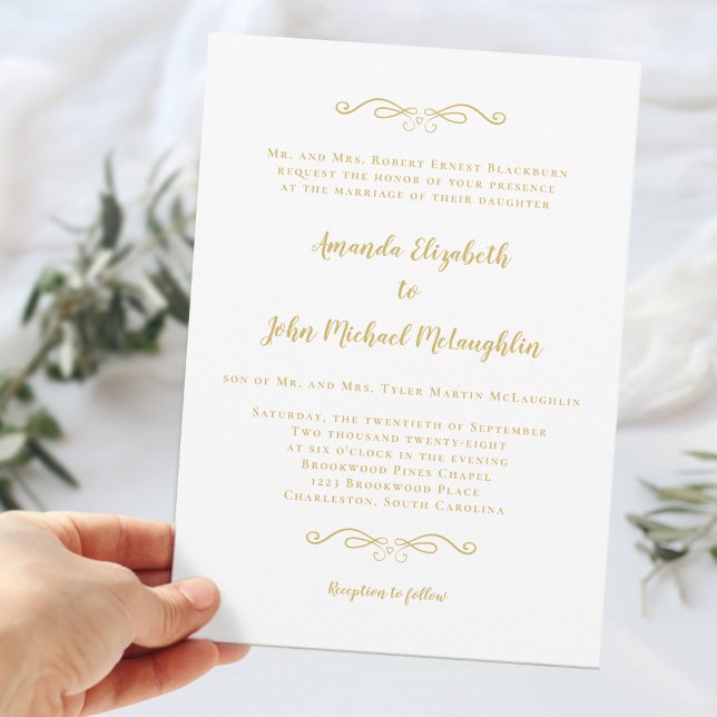 Classic Delicate Gold Formal Elegant Chic Wedding Invitation (Classic Delicate Gold Formal Elegant Chic Wedding Invitation)