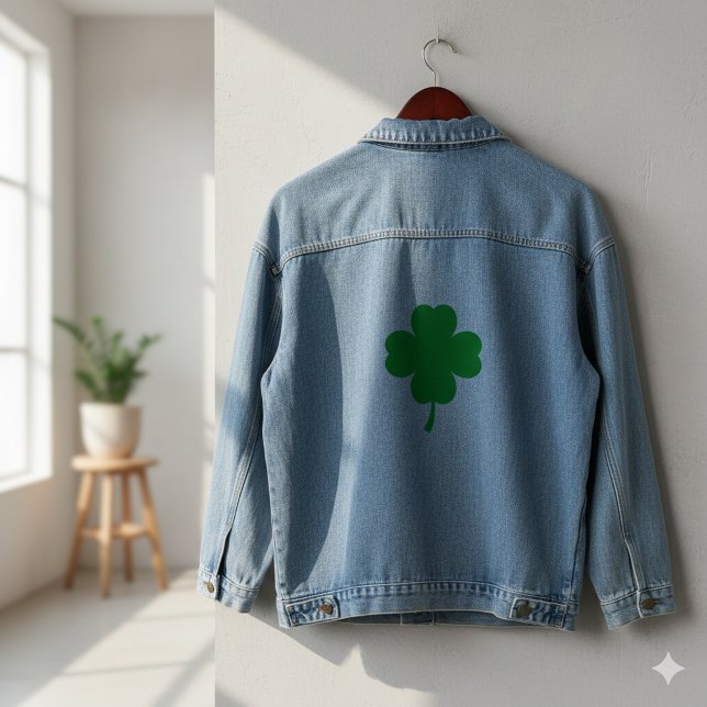 Classic Denim Jacket for Everyday Cool Casual Styl (Lucky Four Leaf Clover Denim Jacket Charm)