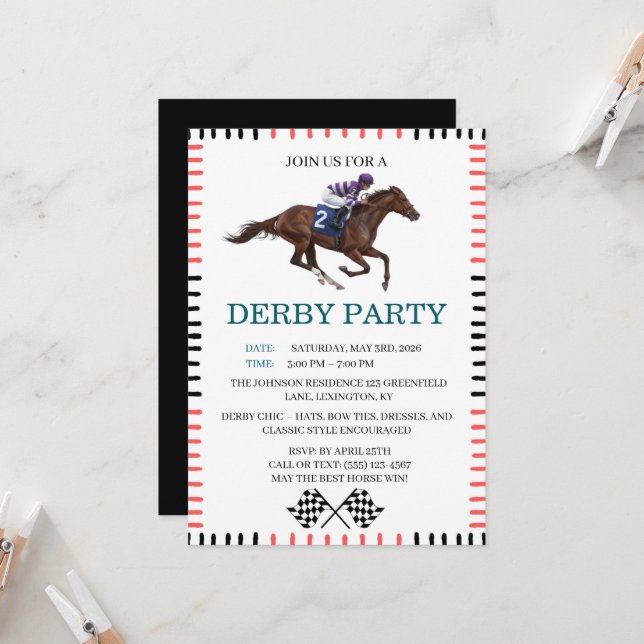 Classic Derby Party Horse Racing Invitation (Front/Back In Situ)