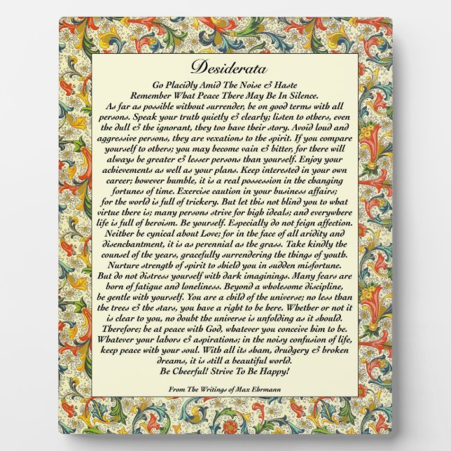 Classic Desiderata Florentine Plaque (Front)