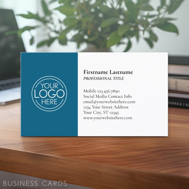 Classic Design with Logo and Contact Info - Blue Business Card (Classic Business Card Design with Your Logo and contact information - low minimum)