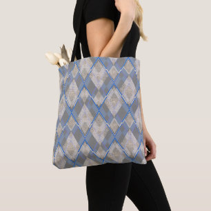 Classic diamond shaped grey beige tote bag