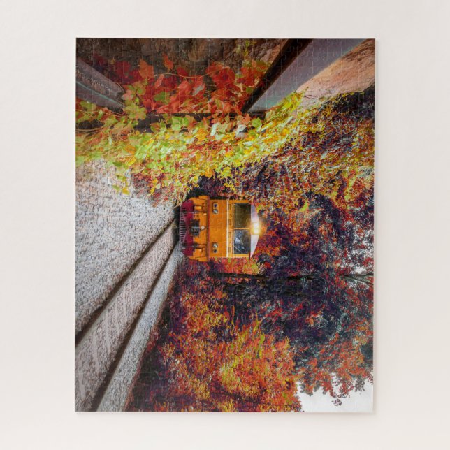 Classic Diesel Train Engine in the Fall Jigsaw Puzzle (Vertical)