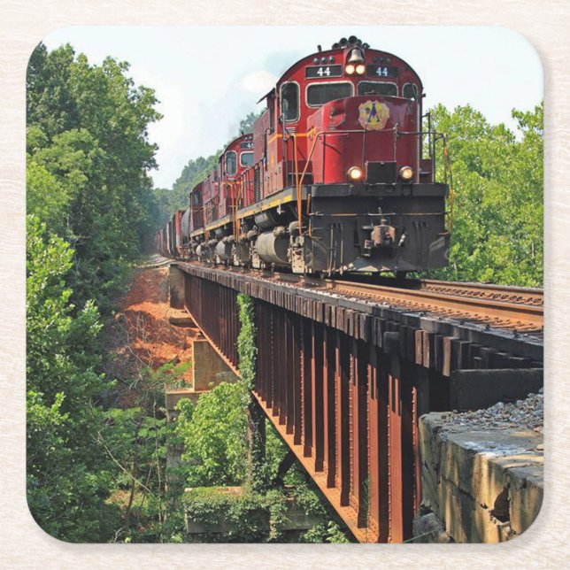 Classic Diesel Train Engine Square Paper Coaster (Front)